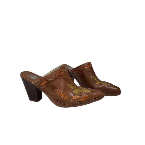 Frye Womens Studded Stacked 70410 Point Toe Brown Leather Heel Mules Size 7 M - Picture 1 of 10